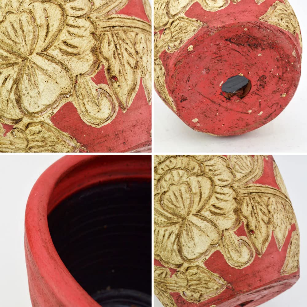 Amazon.co.jp: カラーテラコッタ鉢 レッド 花柄 タイ製 (M) 10号 直径